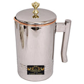 Pure Copper & Stainless Steel Jug Pitcher Jar with Brass Knob, Storage & Serving Water 1400 ML - CROCKERY WALA AND COMPANY